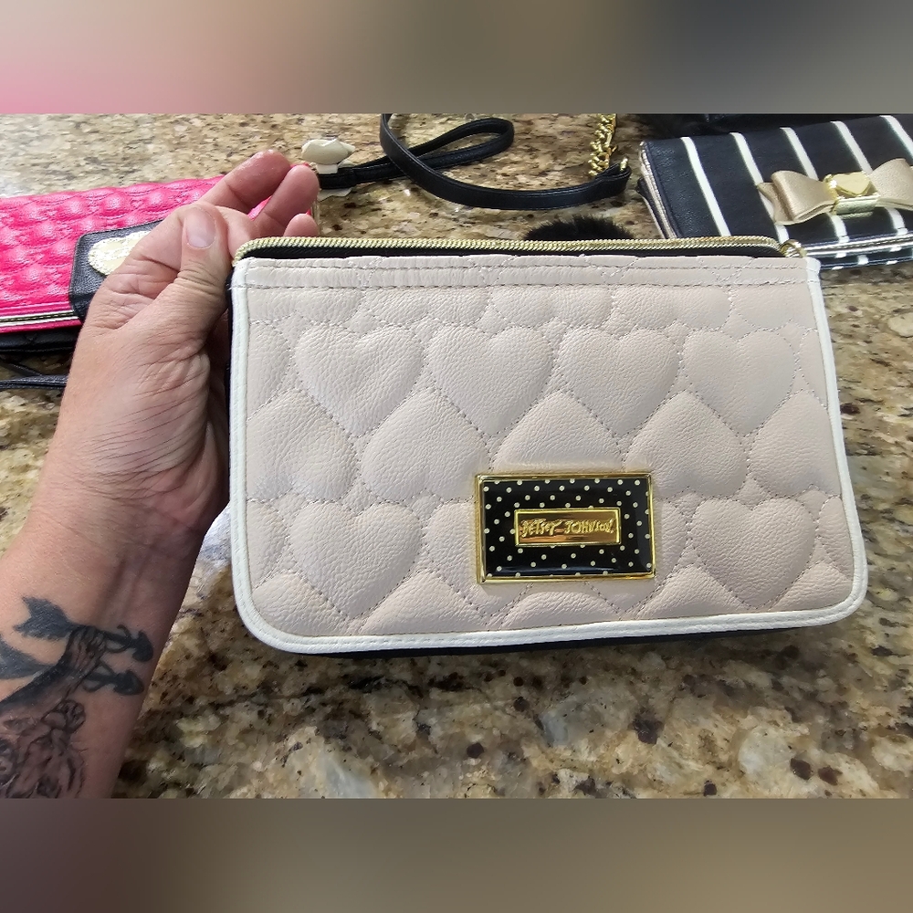 Betsey Johnson Beige Heart Quilted Clutch